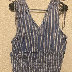 Old Navy tank blue and white striped ruched waist cotton summer sleeveless shirt